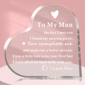 1PC To My Man GiftAcrylic Transparent Heart Shaped Birthday Gifts For HusbandBoyfriendValentines Day Gift Anniversary Plaque