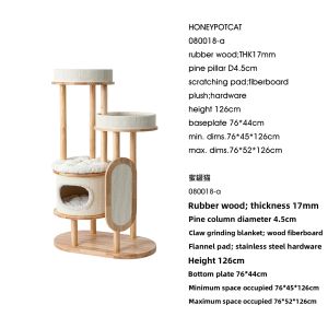 Honeypot Cat | Cat Tree with Bed and Scratching Post Wood Column Cat Furniture
