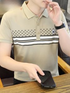 HENGYUANXIANG | Hengyuanxiang Mens Stripe POLO Shirt Summer New Style Casual Thin Cotton Ice Silk Short Sleeve T-Shirt Fashion Urban Basic Youth