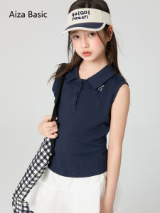 Aiza basic | Simple Sporty Polo Collar Sleeveless Top Girls Clothing