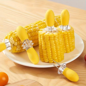 2Pcs Stainless Steel Corn Forks Small BBQ Skewer Camping Corn Holders Heat-Resistant Kitchen Accessories Outdoor Barbecue Tools