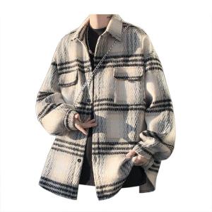 Gingham Casual Woolen Loose Jacket Menswear Fashion Brand Matching a Set of Handsome Shirt-Style Outwear Spring & Fall Suit
