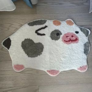 VIKAMA Cute Cow Alien Pattern Rug Warm and Slip-resistant Bedroom Corner Rug Entrance Floor Mat Home Decoration
