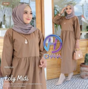 loly midi/baju muslim/pakaian wanita/gamis/long tunik/