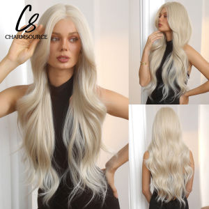 CharmSource 13*6 Tóc Giả Màu Vàng Nhạt Tổng Hợp Kiểu Tóc Dài Xoăn Có Lưới Ren Phía Trước Dành Cho Nữ Sử Dụng Hàng Ngày Cosplay Mật Độ Cao Lưới Thụy Sĩ Trong Suốt