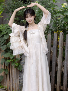 ชุดเดรสยาวผ้าโพลีเอสเตอร์สไตล์จีนฤดูร้อนสำหรับผู้หญิง ทรงหลวม สีพื้น เอวสูง แขนกุด คอเหลี่ยม