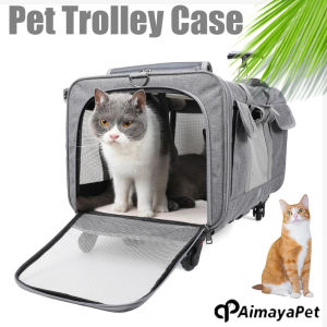 AIMAYAPET Portable Pet Trolley Case Detachable Universal Wheel Breathable Foldable Large Capacity Cat Travel Bag Carrier