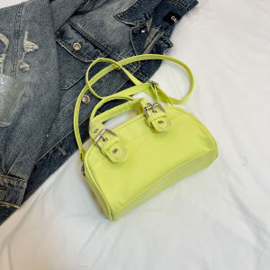 Green Canvas Commuter Womens Bag Fashionable Shoulder Crossbody Handbag Modern Neutral Style Zipper Closure Soft Oxford Fabric