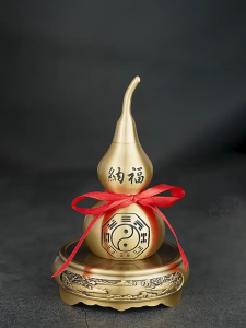葫芦 开光 招财 黄铜葫芦办公室客厅卧室家居摆件 FENG SHUI 葫蘆 風水 开口盖空心葫芦装朱砂工艺品風水擺件 FENGSHUI Brass Gourd Lucky Home Decor