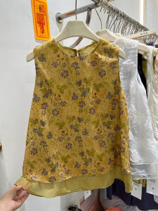 New Chinese Style Sleeveless Printed Vest Womens Summer 2025 Fashion Straight Cut Thin Material round Neck Top Shirt