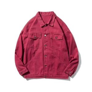 2026 Autumn Mens Jeans Jackets And Coats Loose Stretch Simple Solid Color Single Breasted Casual Denim Oversize Outwear M-3XL
