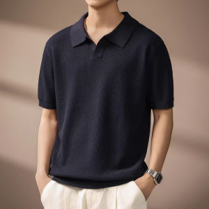 High-end American Style Seagull Collar Pineapple Texture Breathable Short Sleeve Mens Polo Shirt