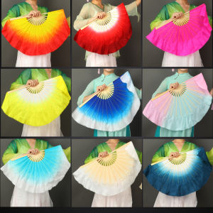 Double-Sided Gradient Silk Dance Fan Adult Glue State Yangge Dance Nine Girls Fan Silk Scarf One Foot Long for Performance And Fitness