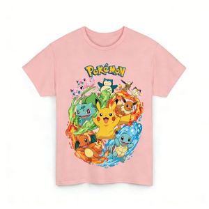 Bandai | 2026 New Kids Pure Cotton T-shirt Fashion and Casual Pokémon Pattern Loose Fit Suitable for Parents and Children Short Sleeves