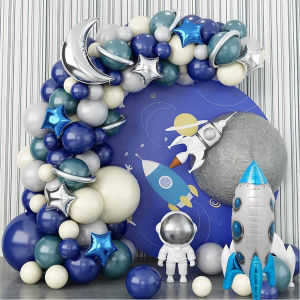 Space Balloon Arch Kit - Navy/White/Grey Foil Balloons for Boys Astronaut Birthday UFO Party & Galactic Shower Decor