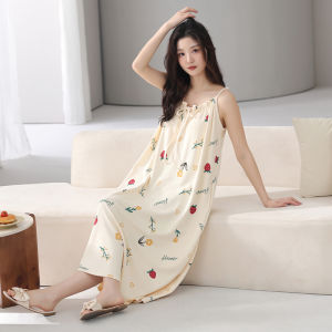 Miiow | Cat Woman Summer Thin Silk Sleepwear Sleeveless Nightgown With Chest Pad Casual Loose Home Clothes For Women Breathable