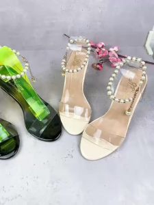 Giày sandal nữ cao gót vuông trong 9p quai trong  vòng cổ chuỗi - SD31 kèm video ảnh thật