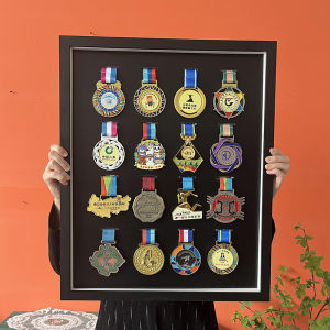 Gold Medal Award Display Frame Marathon Medal Display Stand Badge Framing Rectangle Shape Modern Simple Style Home Decoration