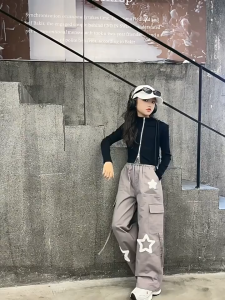 2025 New Cargo Pants for Kids Girl Star Towel Embroidery Baggy Pants for Kids Girl Fashion Cargo Pants 7-16Yrs