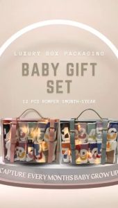 Keance Classic 12pcs 1m-1y Baby Romper Newborn Luxury Baby Gift Set Baby Boy Girl Baby Hamper Hadiah Bayi