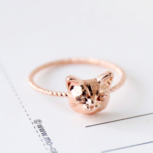 แหวนนิ้วชี้สุดเก๋สไตล์เกาหลีสำหรับนักเรียนผู้หญิง เครื่องประดับแฟชั่นสุดเก๋พร้อมตัวแมวสุดน่ารัก