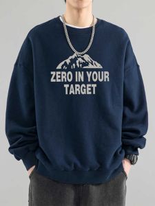 Heavyweight 100% Pure Cotton Hoodless Sweatshirt Mens Autumn Winter New American Trend Loose Top Jacket Youth Casual Fashion