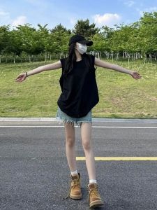 Nữ Rộng Rãi Cotton Vải Bông Áo Ba Lỗ Mùa Hè 2024 Thoải Mái Cộc Tay Không Tay Thiết Kế Đa Năng Bên Trong Và Áo Khoác Ngoài Màu Trơn