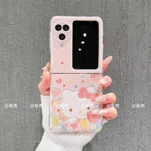 Kitty Cat Butterfly Knot Silicone Phone Case for OPPO Find N3 Flip Folding Womens Style Protective Cover Anti-Fall Fashionable