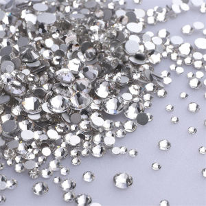 1440Pcs Mix Size Glass Flatback Rhinestone Glitter Round Crystal AB Stones Black Glue On Rhinestone for DIY Nail Art Decoration