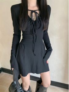 Sweet And Spicy Style Womens Mini Dress Autumn Winter Inner Wear with Coat Waist Cinching Belted Date Mens Fashion