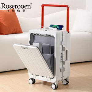 Fashionable Small Check-In Suitcase with Front Opening Cover Wide Pull Rod Travel Bag Polyester Lining Youth Universal Lock