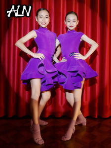 Erlang Latin Dance Suit for Girls Professional Competition Uniform Set Childrens Practice Costume Ballet Velvet Material