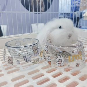 Chic Pet Rabbit Totoro Guinea Pig Glass Double Layer Food Basin DIY Cute Bubble Bowl Food Bowl