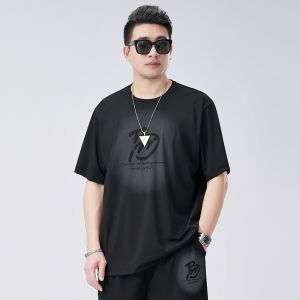 Extra Large Size Mens Ultra-Thin Ice Silk Short-Sleeve T-Shirt Summer Trendy Elastic Quick-Dry Sporty Youthful Geometric Print Casual Top