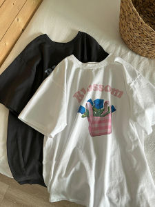 Pure Cotton Short Sleeve T-Shirt Womens Loose Fit Summer New Style Printed Elegant Versatile Korean Style Casual Top