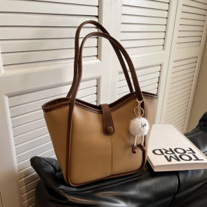 FQ1 Large Tote Bag Women PU Leather Shoulder Handbag Vintage Soft Bucket Zipper Commuter Daily QF1