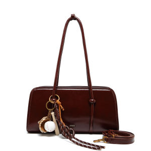 MY&FSNH | Vintage Oil Wax Leather Shoulder Bag Crossbody Tote Bag for Women Double Strap Pure Color Minimalist Handbag Zipper Closure Genuine Leather Bag