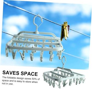Drip Hanger Drying Rack with 32 Clips Foldable Clothes Drying Rack Plastic Hanging Drying Rack for Clothes Underwear Socks