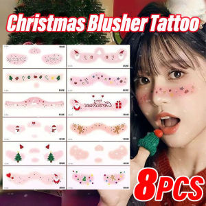 Dorisna สติกเกอร์แต่งหน้าคริสต์มาสกันน้ำสติ๊กเกอร์รอยสักบลัชเชอร์8ชิ้นรอยสักชั่วคราวดีคอล
