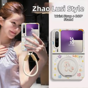 GGUU | Rotating Stand Foldable Screen Protection Case with Wrist Strap and Lace Made of Sheepskin