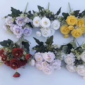 (8FLOWERS) HIBISCUS PEONY Artificial Fake Flower Bouquet Living Room Home Decor Decoration Bunga Hiasan Meja Hantaran