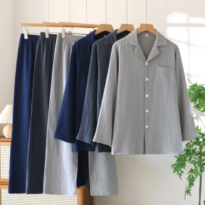 Spring and Autumn Thin Long-Sleeved Pants Two-Piece Pajama Set for Men Pure Cotton Plus Size Home Wear Set