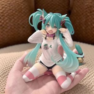 Bandai | Hatsune Miku Cute Action Figure 11cm PVC Cat Ears T-Shirt Anime Figurine Kawaii Girl Model Collection Desktop Decoration Toys