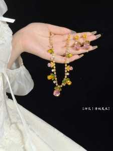 Sunset Dance Artistic Sweet Orange Necklace Earring Set Luxury Retro Dress Jewelry Ensemble Oil Painting Style for Women