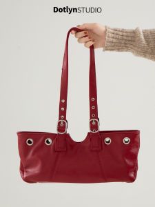 Dotlyn Rivet Moto Style Large Capacity Shoulder Bag Trendy Girl Wind Tote Bag Fashionable Motorcycle Bag Double Layer Polyester Lining