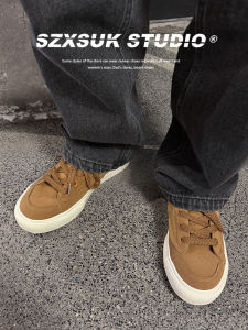 Trendy American Retro Mens Casual Shoes Breathable Low Top round Toe Rubber Outsole Pure Color Flat Heel Comfortable Sneakers