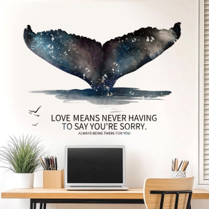 Decal Giấy Dán Tường Nghệ Thuật Đuôi Cá Voi & Chữ Trang Trí – Trang Trí Phòng Làm Việc Phòng Ngủ