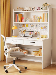 Solid Wood Computer Desk Bedroom Home Use Student Study Writing Desk Chair Set Hole Board Integrated Desk Bookshelf