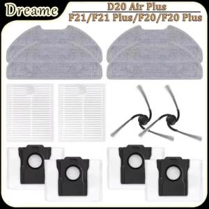 For Dreame D20 Air Plus/F21/F21 Plus/F20/F20 Plus Robot Vacuum Accessories Filter Side Brush Mop Pad Dust Bag Replacement Parts