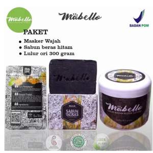 Mabello Paket hemat perawatan wajah badan isi masker wajah sabun hitam & lulur bedda lotong 300 gr BPOM